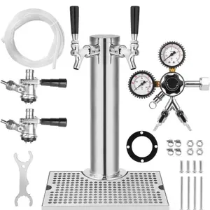 TMCRAFT Kegerator Tower Kit, Double Tap Beer Conversion Kit, Stainless Steel Beer Tower with Dual Gauge CGA-320 Regulator & D-System Keg Coupler for Bars, Pubs, and Restaurants