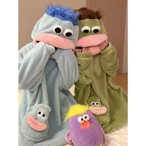 Big Mouth Monster Coral Fleece Onesie Pajamas for Women, Autumn and Winter, Fleece-lined, Thick and Warm, Fun, Bath Towel, Bathrobe, Loungewear, Party Gift