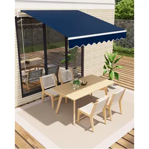 Manual Retractable Patio Awning - Waterproof, Fade & Tear Resistant 280g/m² Polyester - Sturdy Aluminum Frame, Crank Handle - Sun Shade for Deck, Porch, Balcony, Garden, Outdoor Dining