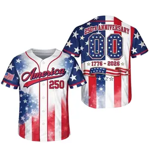 Custom America 250th Anniversary 4th Of July USA Flag Baseball Jersey Shirt, Custom Back Number