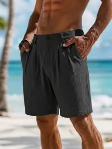 Men's Linen Shorts, Loose Fit Breathable Comfy Straight Leg, Summer Tropical Beach Vacation Casual Five-Quarter Pants, 2026 New Bestseller