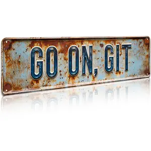 Vintage Metal Sign "Go on Git" Letter Pattern Durable Rustic Finish Wall Art for Home Bar Pub Cafe Decor Retro Rustic Humorous Southern Charm Yard Sign,home decor wall art