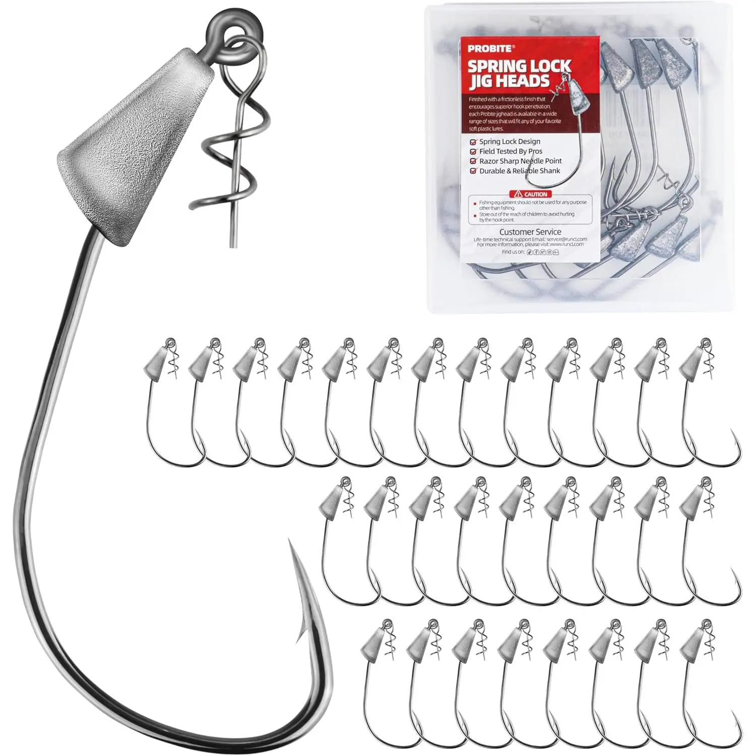 30PCS Multi-Size Spring Lock Jig Heads - Weedless Anti-Snagging Fishing Jig Heads with Screw Lock Bait Keeper, Secure Fit Sharp Hooks for Soft Plastic Baits, Bass Fishing Tackle (4 Sizes Available)