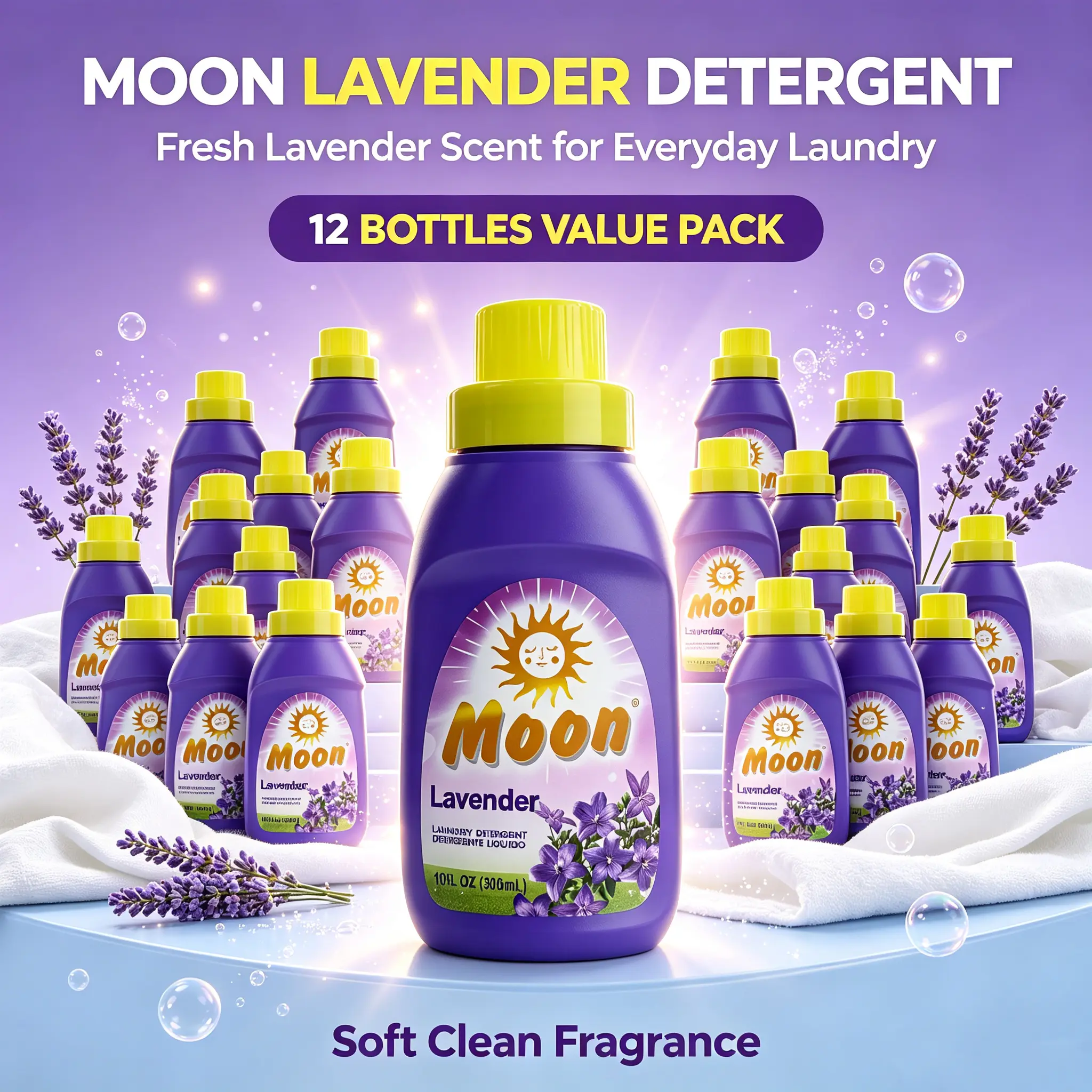 Travel Must Have 12 Count Moon Lavender Laundry Detergent Mini 10FL OZ Bottles Fragranced Washing Soap Compact Laundry Supply For Camping Business Trips