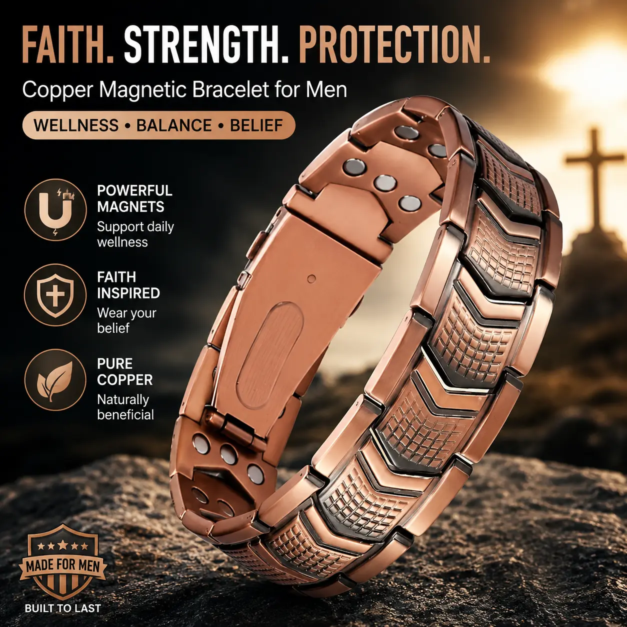  Copper Bracelet for Men 3X Strength, Copper Jewelry with Powerful 3800 Gauss Magnets, Premium Fold-Over Clasp, Jewelry Gifts for Men Wearable,summerwins
