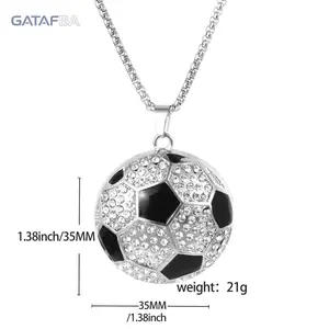 Iced Out Hip Hop Soccer Pendant Necklace | Stainless Steel Rhinestone Trendy Necklace for Men Women | Sports Jewelry for Soccer Fans Daily Wear Party
