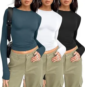 Women's Long Sleeve Shirts Spring 2026 Casual Basic Going Out Crop Tops Slim Fit Tight Y2K Clothes Womenswear Lightweight women