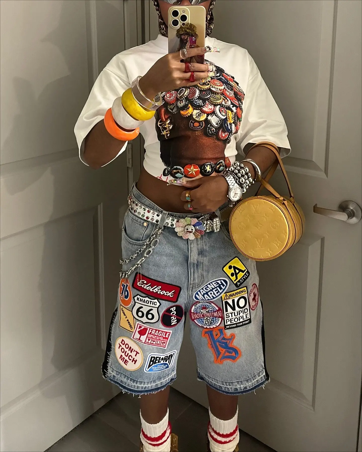 Y2k 2000s Patchwork Denim Shorts Jeans Cartoon Embroidery Baggy Shorts Low Waist Over Streetwear The Knee Pants Casual Shorts