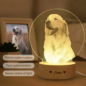 Custom 3D Pet Photo Plaque - Personalized Pet Memorial Light Plaque - Custom Photo and Name Wooden Stand Light - Loss Dog Cat Sympathy Gift Home Bedroom Decor