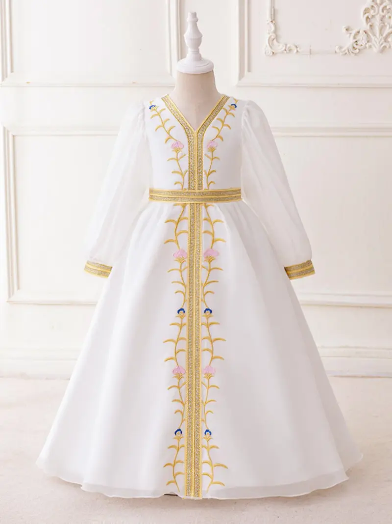 black dress shirt with gold bow tie Golden Embroidered White Dress – P. Cottontail & Co main image 0