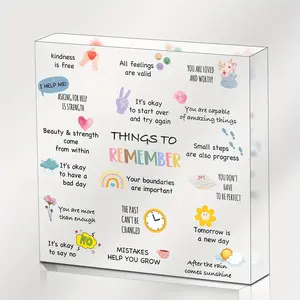 Acrylic Desktop Plaque, Creative Square Acrylic Ornament, Novelty Desk Decor, Desktop Decoration for Home Office, Gift for Women, Recovery Self Care Encourage Gifts, Signs