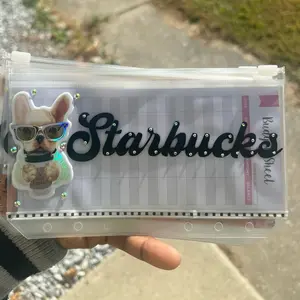 Starbucks Zippered Cash Envelope with Rhinestone Accents for Organized Finances