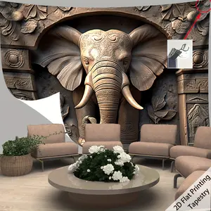 Stone Elephant Tapestry Elephant Arch Backdrop Ancient Theme Wall Hanging Photography Background Wildlife Decor for Living Room Bedroom Indoor Outdoor Home Decoration