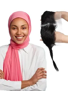 10 Inch Human Hair Lace Frontal Half Wig with Braided for Turban, Frontal Hair Pieces, Hair Extensions for Women, Lace Frontal Wigs