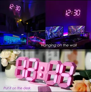 Pink LED Clock For Room Decor, 9.7" Digital Wall Clock Table Clock For Living Room