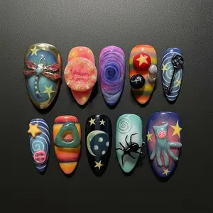 Coraline Inspired Press On Nails | Fantasy Galaxy Nail Art | Handmade 3D Button & Star Nails | Unique Cosmic Nail Set