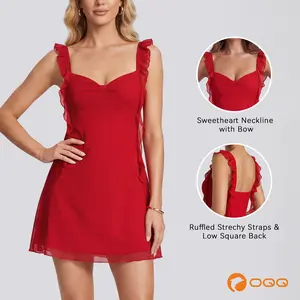 OQQ-Nine cents Vacation & Date Essential Ruffle Basic Mini Cocktail Dress