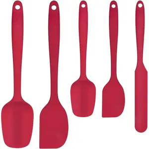 Grade  Rubber Spatula Set for Baking, Cooking, and Mixing High Heat Resistant Non Stick Dishwasher Safe  Red Set of 5
