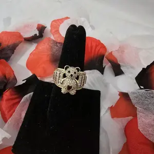 Luxury Teddy Bear Ring with Heart 14K Gold Plated Women’s Jewelry, Heart Detail
