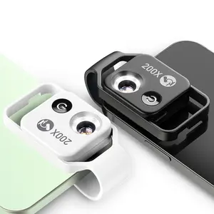 200X Smartphone Pocket Microscope with LED Light/Universal Clip Macro Lens Microscope Adapter USB-C Charging Magnification Microscope Lens Phone Camera Attachments