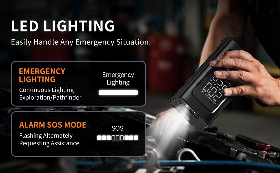 Portable Car Mounted Inflation Pump & Emergency Starting Power Supply, Multi-Function Battery Power Bank for Auto Ignition and Tire Inflation