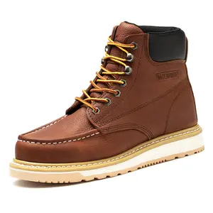 6" Men's Work Boot - Brown (AZX552) Classical Soft Toe MD Sole Genuine Leather Water-proof Safety Boots Comfortable Work Safety Shoes