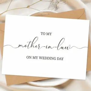 1 Piece "To My Mother-In-Law On My Wedding Day" Card – calligraphy, minimalist heartfelt design, perfect for wedding-day gratitude to your mother-in-law. Sturdy paper, fits standard envelopes, ready-to-use. Adds a sweet, personal touch, Durable card