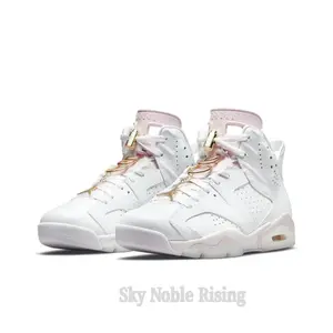 White and Pink Pebbled Leather High-Top Retro Basketball Shoes with Gold Hoop Pendant and Light Pink Midsole Accents