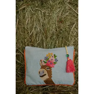 Floral Donkey Embroidered Pouch
