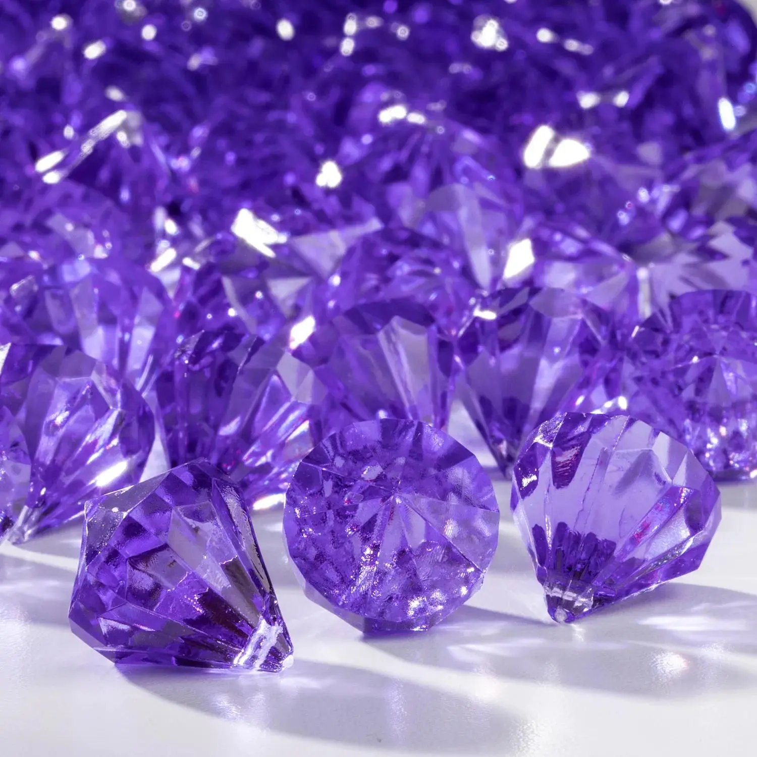 Diamond-Shaped Purple Acrylic Gems Pack, Bulk 100-Pc Decorative DIY Beading Accessories for Baby & Maternity Room Table Topper Decorations