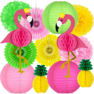 13 count Hawaiian Party Decorations, Luau Party Decorations,  and Pineapple Honeycomb Paper  Fans and Ball Lanterns for Summer Tropical Beach Party Decorations Supplies Favors