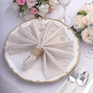 5 Pack Polyester 20"x20" Napkins Beige Shimmer Sequin Dots - Luminous Cloth Napkins