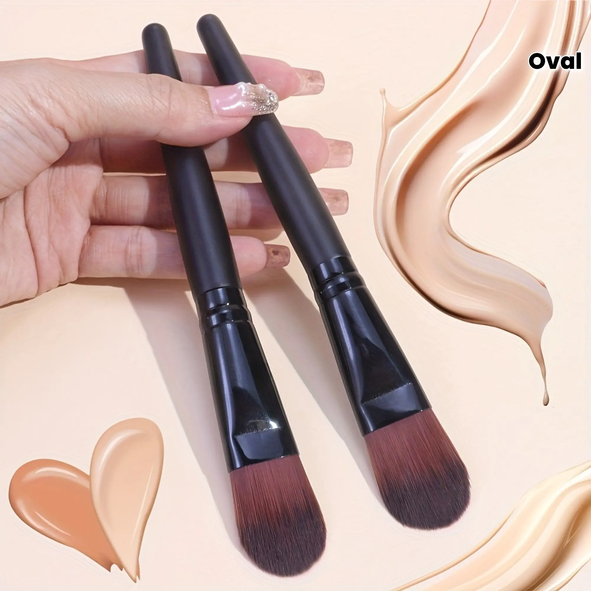 Tongue-Shaped Oval Foundation Brush - Single Tongue-Shaped Foundation with Black Plastic Handle, Portable Face Makeup Blending Tool, Unscented for All Skin Types, Oval Shape