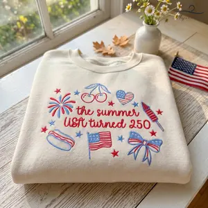 Embroidered The Summer USA Turned 250 Shirt, 4th Of July Gift, Retro America 250 Shirt, America 250th Anniversary Design, USA Birthday Gift