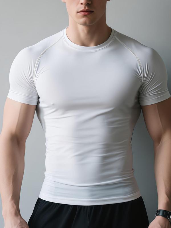 Men's Gothic Wing Print Short Sleeve Tee, Quick Drying Breathable T-shirt for Gym Workout Running, Casual Sporty Top for Summer