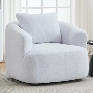 360° Swivel Round Upholstered Comfy Chair with One Soft Pillow, Teddy Fleece High-Resilience Sponge Single Sofa, No Assembly for Living Room, Bedroom, Apartment