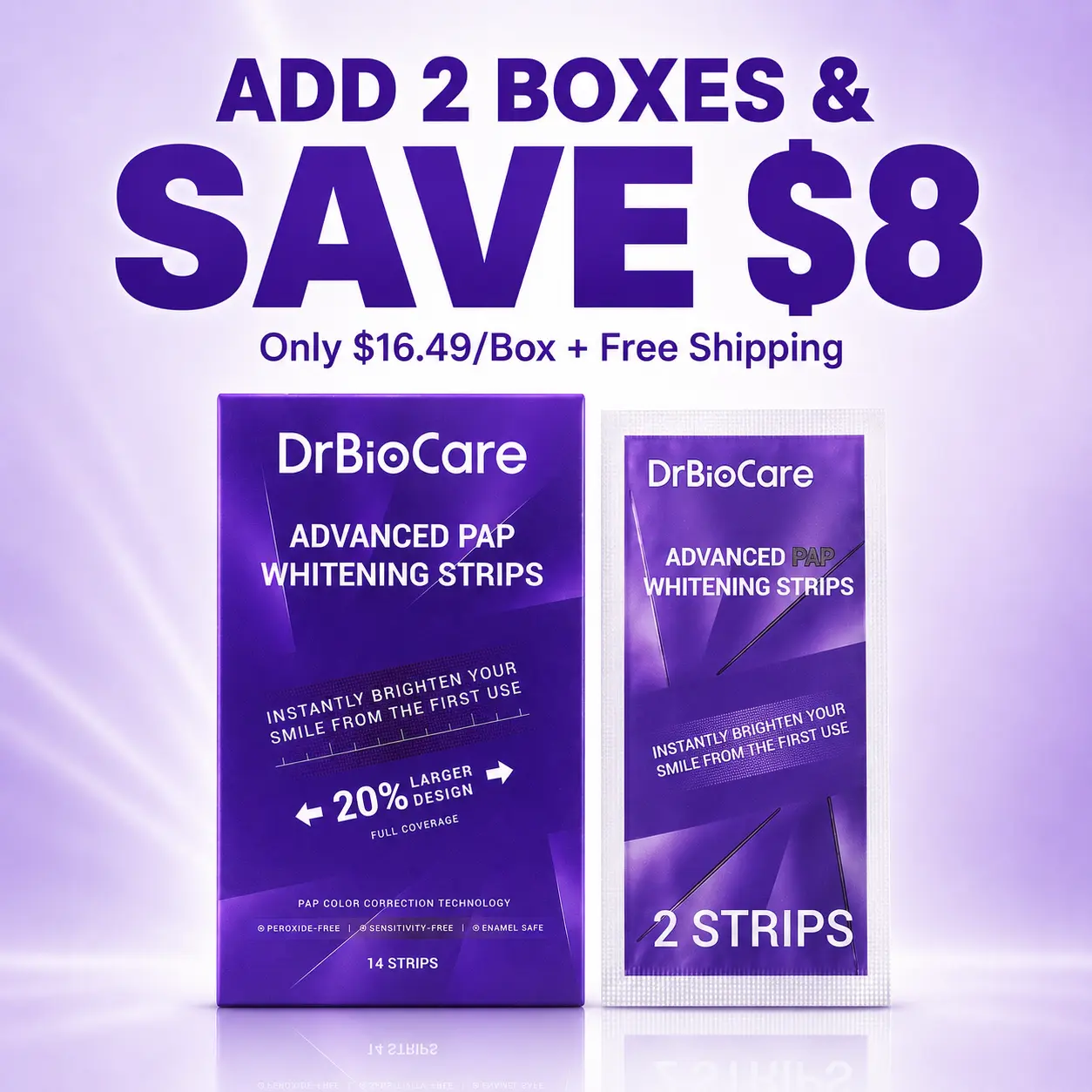 [2027 Upgraded] Teeth Whitening Strips (20% Larger Than 2026 Version), Enamel Safe for Sensitive Tooth, Purple Whitening Strips, Peroxide-Free Teeth Whitener Gel, Removes Yellow Stains, Peppermint Oral Care