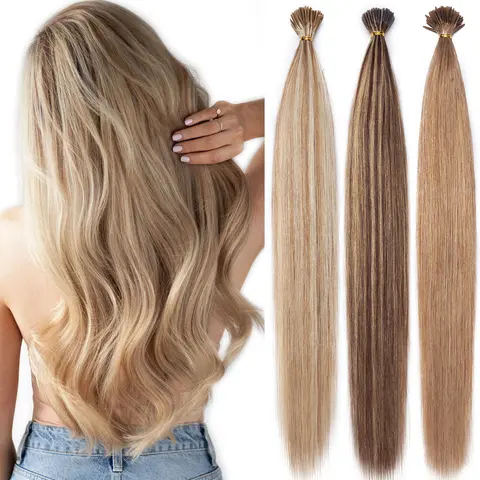 MY-LADY Pre Bonded Itips Real Human Hair Extensions - 100-Strand/Pack 100% Remy Single Strands, 16/18/20/22/24inch Silky Straight Salon-Use Pieces for Women with Soft Silkiness & Natural Look, Itips Hair Extensions