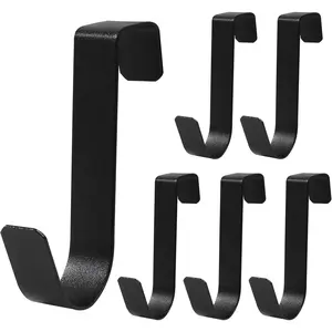6 Pack Over The Cabinet Door Hooks - Over Door Organizer Holder Hanger Hooks for Hanging Stocking Clothes Towels - Black