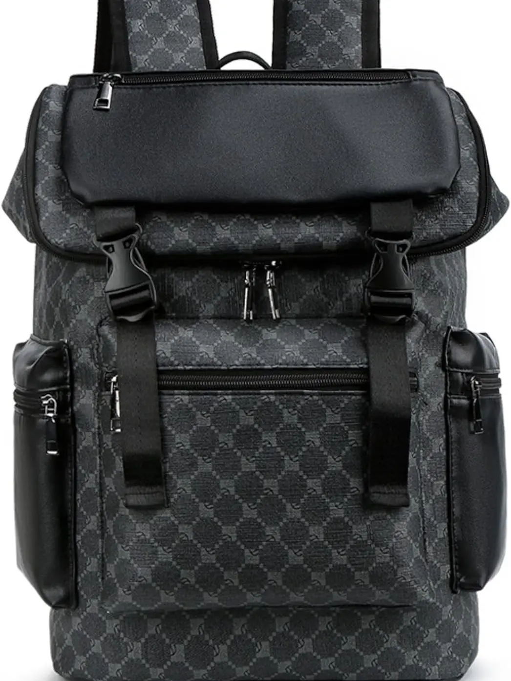 Leather PU Backpack, Laptop Backpack ，Large capacity work business travel bag，student schoolbag Black Backpack with Multiple Pockets and Zipper Closure for Everyday Use