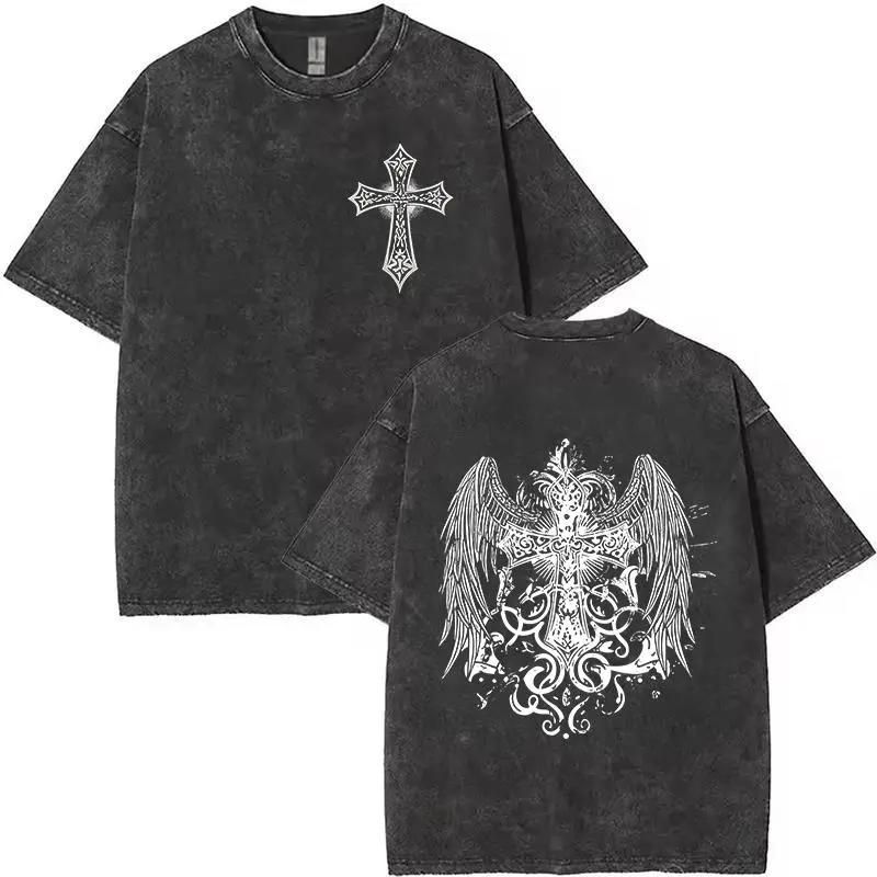 “Gothic Cross Wing T-Shirt | Christian Dark Aesthetic Apparel”
