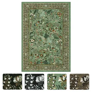 9 x 12 ft Polyester Light Green Rectangular Hallway Bathroom Entryway Kitchen Office Foldable Flower Printed Modern Washable Area Rug-B