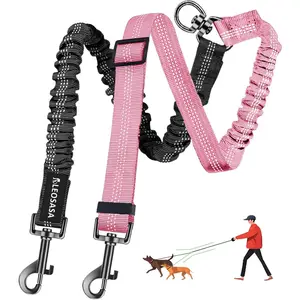 360°Swivel Tangle Free Splitter Attachment, Multi-Functional Dual Dog Leashes for Outdoor Walk Training Fits Small Medium Large Two Pet Pink