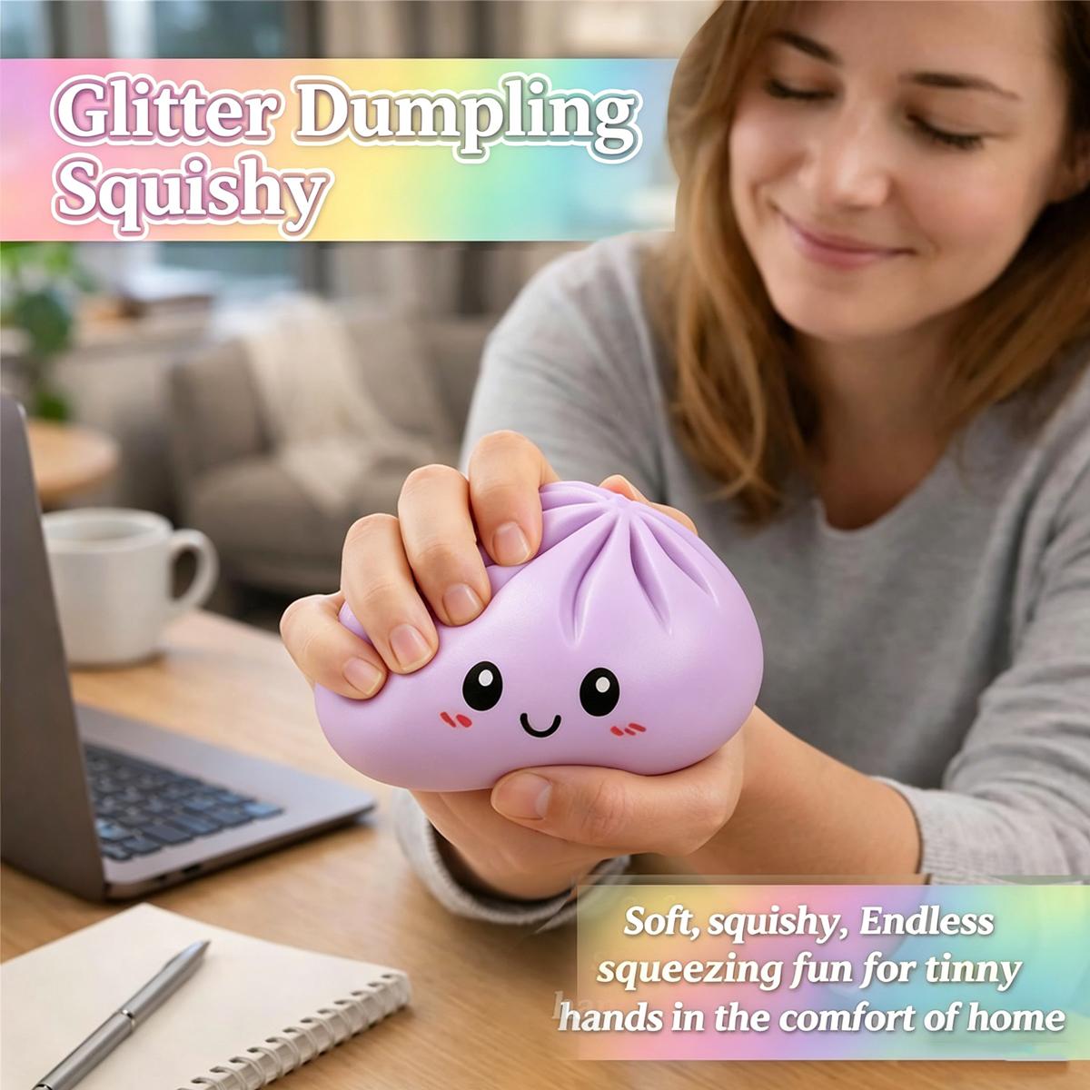 Dumpling Squishy, New Glitter Dumpling Squishy Toys, Squishies Dumplings with Mystery Steamer Box, Stress & Anxiety Relief Toys for Kids & Adults Non-Edible