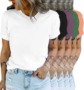 5 pack Printed plus size round neck casual new summer fashion trend women's commuting loose chic short sleeve top t-shirt