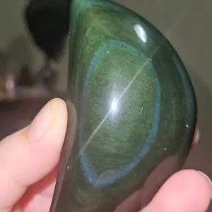 Black Rainbow Obsidian Moon Carving- Crystal- Home  Decor- Celestial #3 -