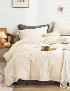 Nanko 3 pcs Comforter Set Queen King Size, White Tufted Boho Soft Shabby Chic Reversible Down Alternative Microfiber Bedding - All Season Duvet and 2 Pillowcases Farmhouse Bed Sets for Women Men 104 x 90 inch