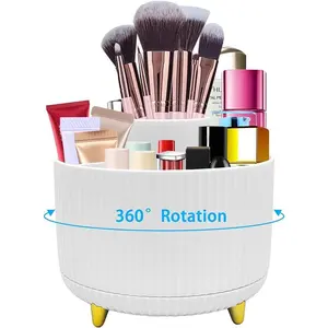 Makeup Brush Organizer,5 Slots 360° Rotating Desk Pen Holder,Makeup Brushing Holder,Cosmetic Brushes Storage Holder,Cute Pencil Cup Pot,Desk Organizer and Accessories for Vanity (White)