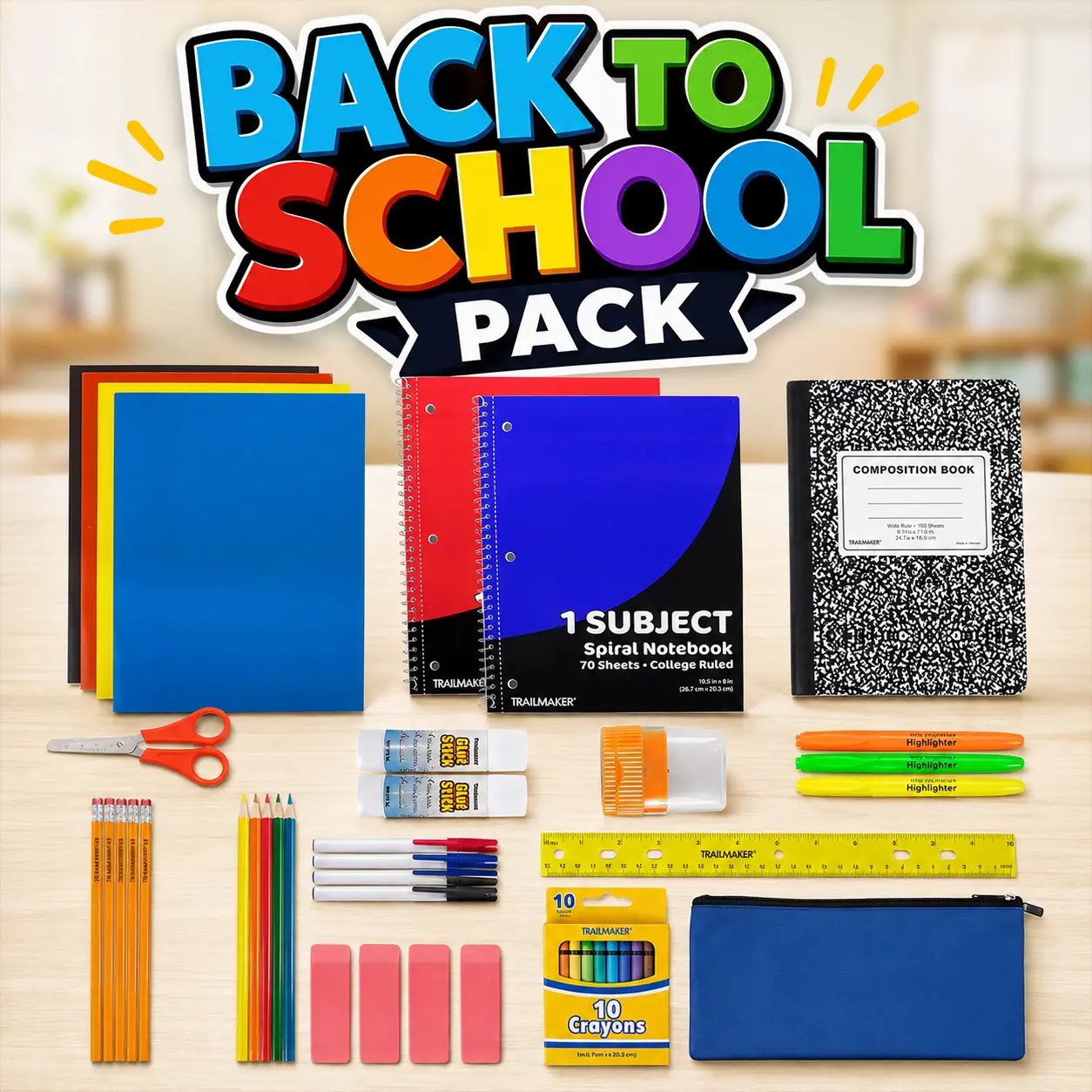 45-Piece Compact Pack Standard Stationery Kit, Ideal for Back to School Shopping, School Supplies Haul & Office/Educational Use (College Essentials)