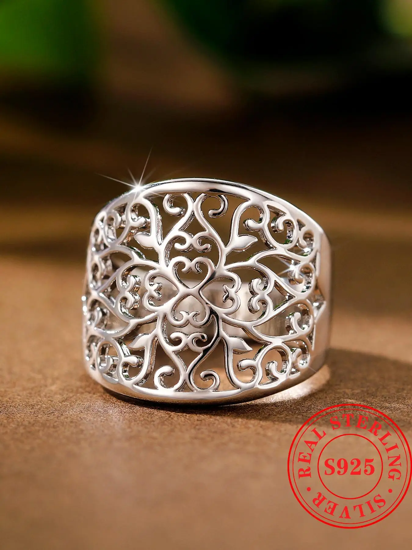 S925 Sterling Silver Hollow Out Design Ring, Fashion Accessories for Women & Girls, Trendy All-match & Exquisite Jewelry for Birthday Gift, Valentine